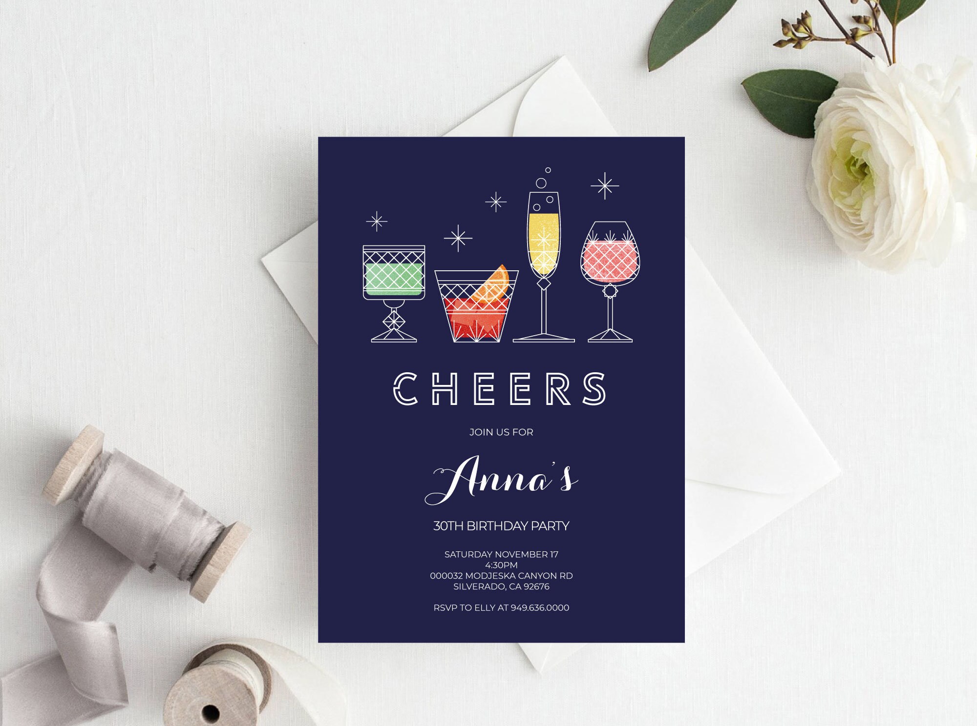 Cocktail Birthday Party Invitation - Cheers Adult Birthday Invitation ...